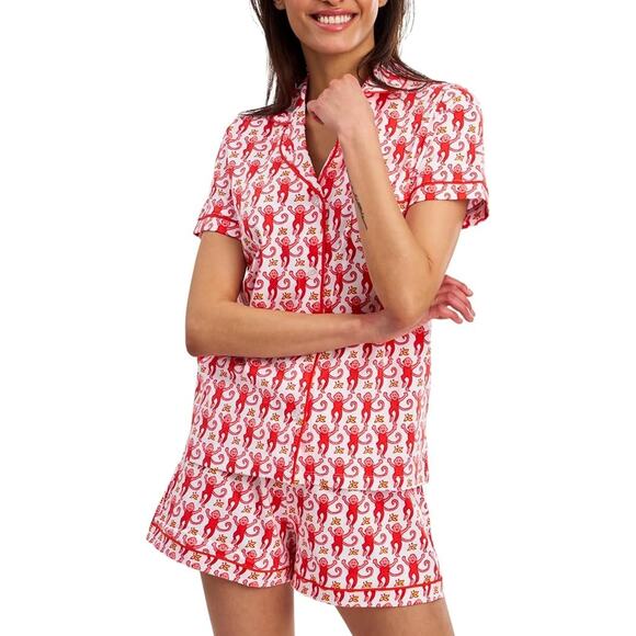 HMPEAIIY Other - Women Y2k Pajamas Set Cute Preppy 2PCS Button Down Holiday Monkey Shorts Summer